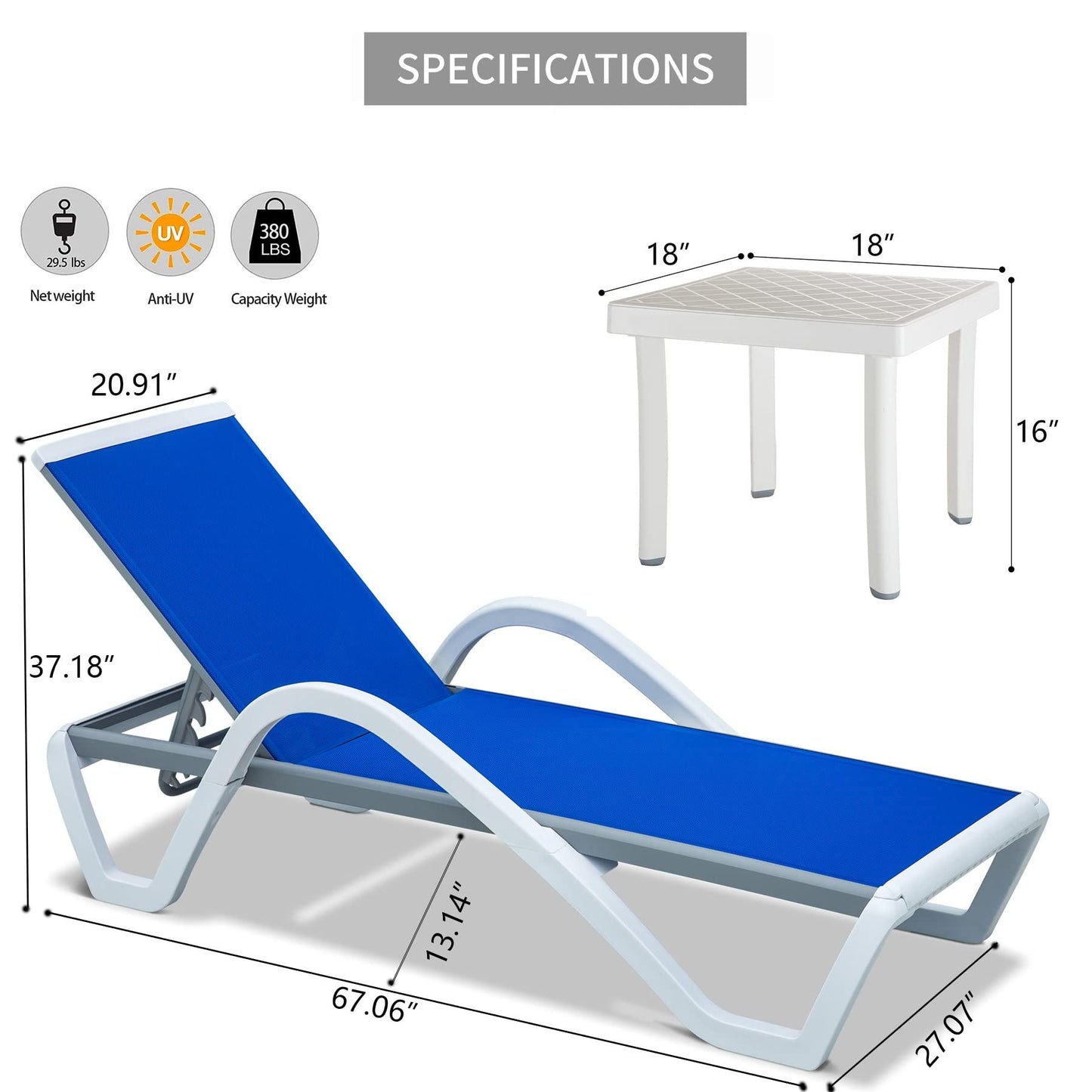 Domi Patio Chaise Lounge Outdoor Aluminum Polypropylene Chair with Adjustable Backrest,for Beach