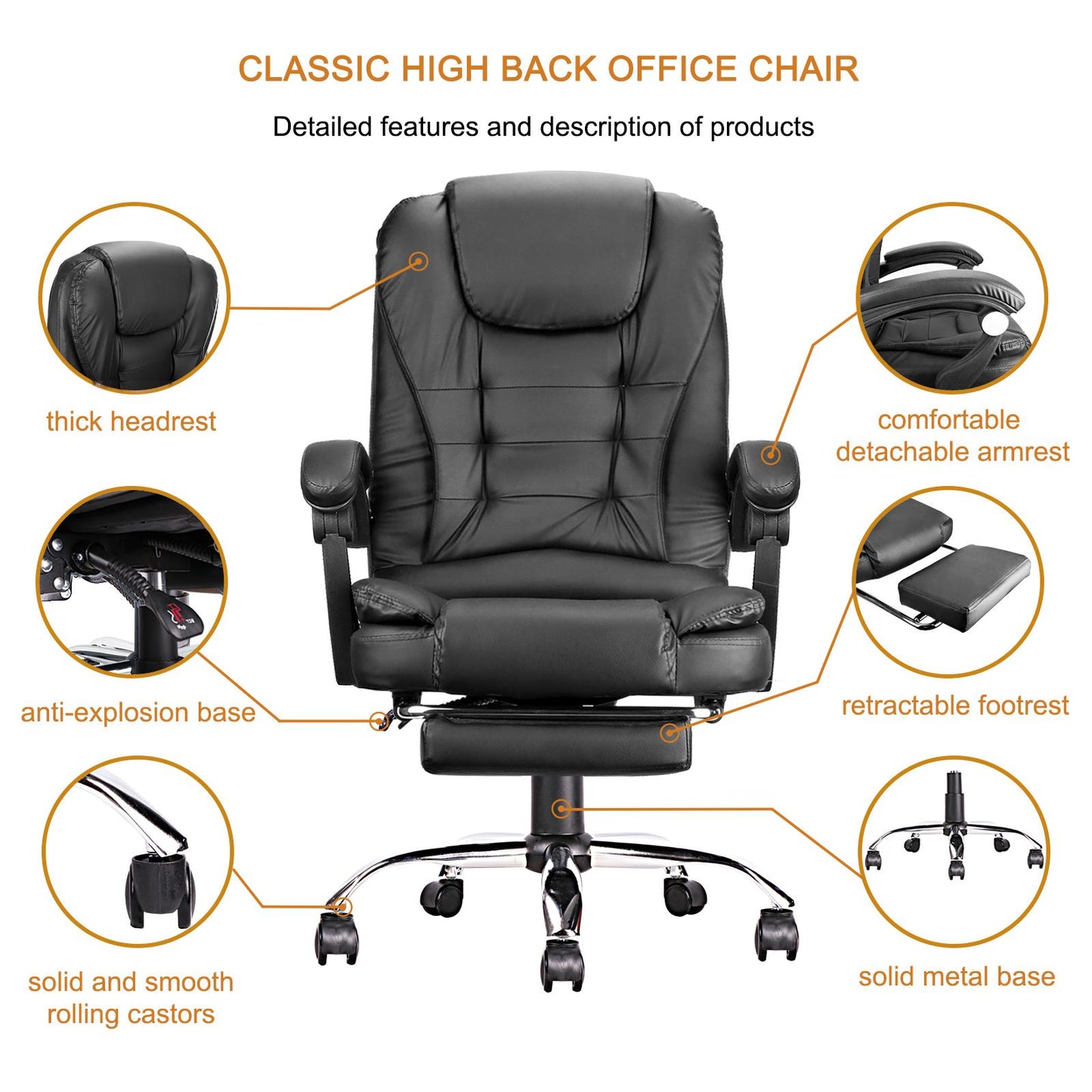 High-back office chair, adjustable ergonomic office chair