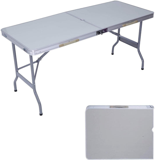 Portable Folding Aluminum Suitcase Table, Compact Camping Picnic Table with Umbrella Hole and Carryi