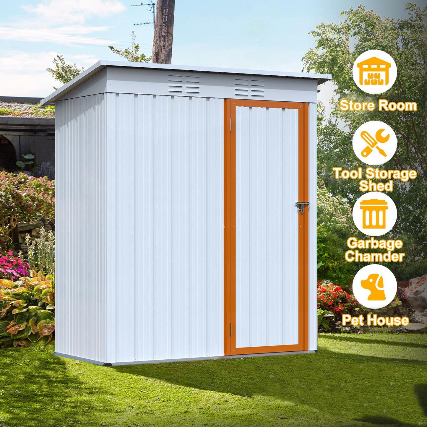 5 X 3 /6x4 Ft Outdoor Storage Shed, Galvanized Metal Garden Shed, Tool Storage Shed