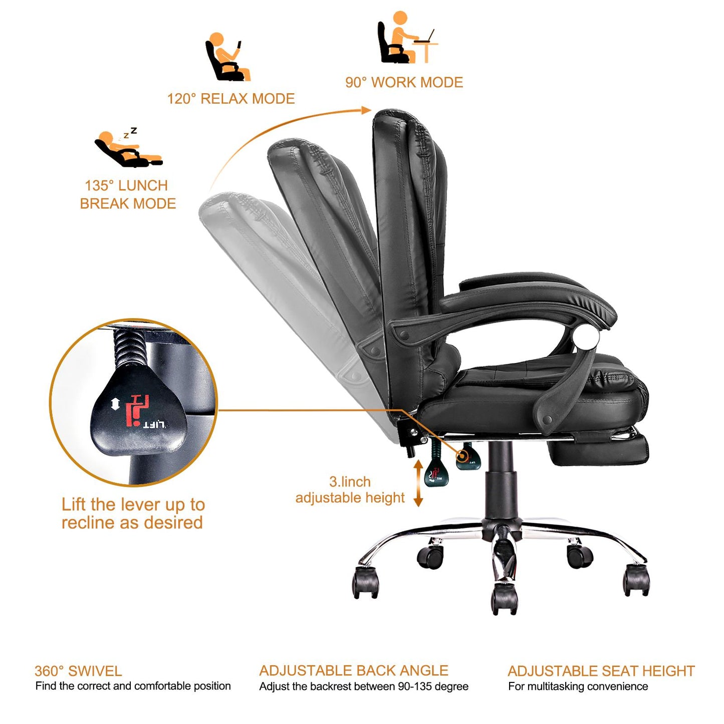 High-back office chair, adjustable ergonomic office chair