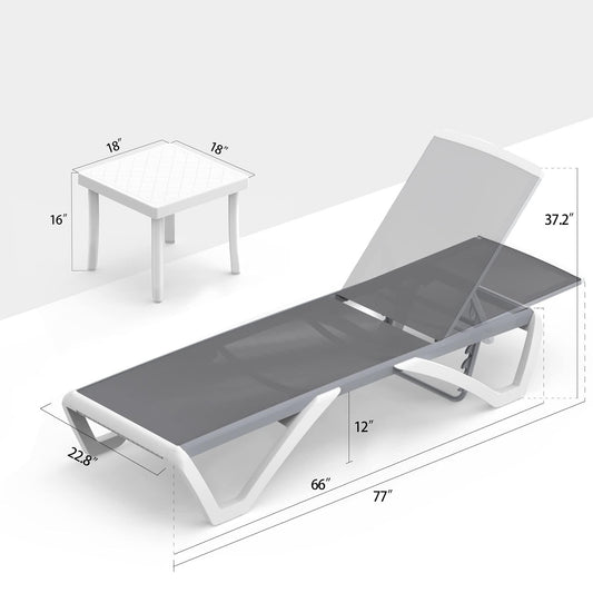 Domi Patio Chaise Lounge Outdoor Aluminum Polypropylene Chair with Adjustable Backrest,for Beach