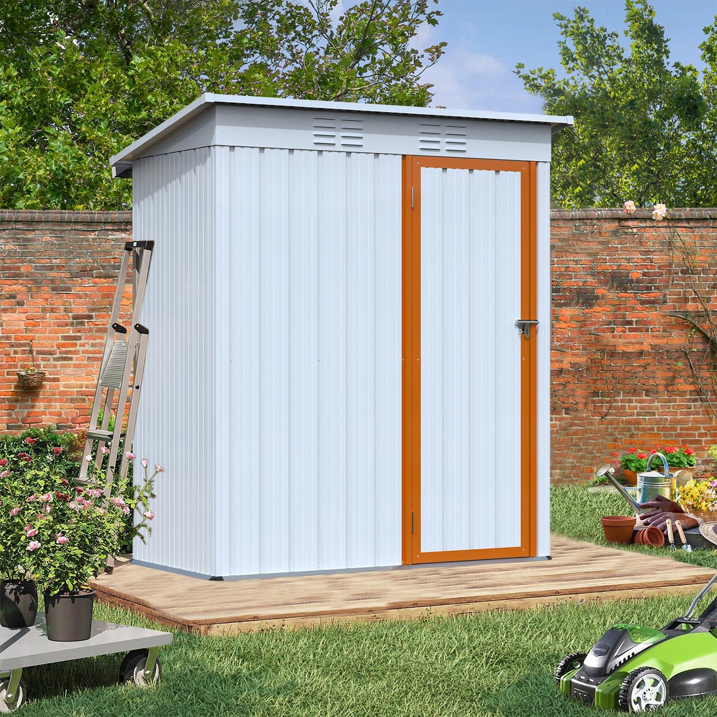 5 X 3 /6x4 Ft Outdoor Storage Shed, Galvanized Metal Garden Shed, Tool Storage Shed