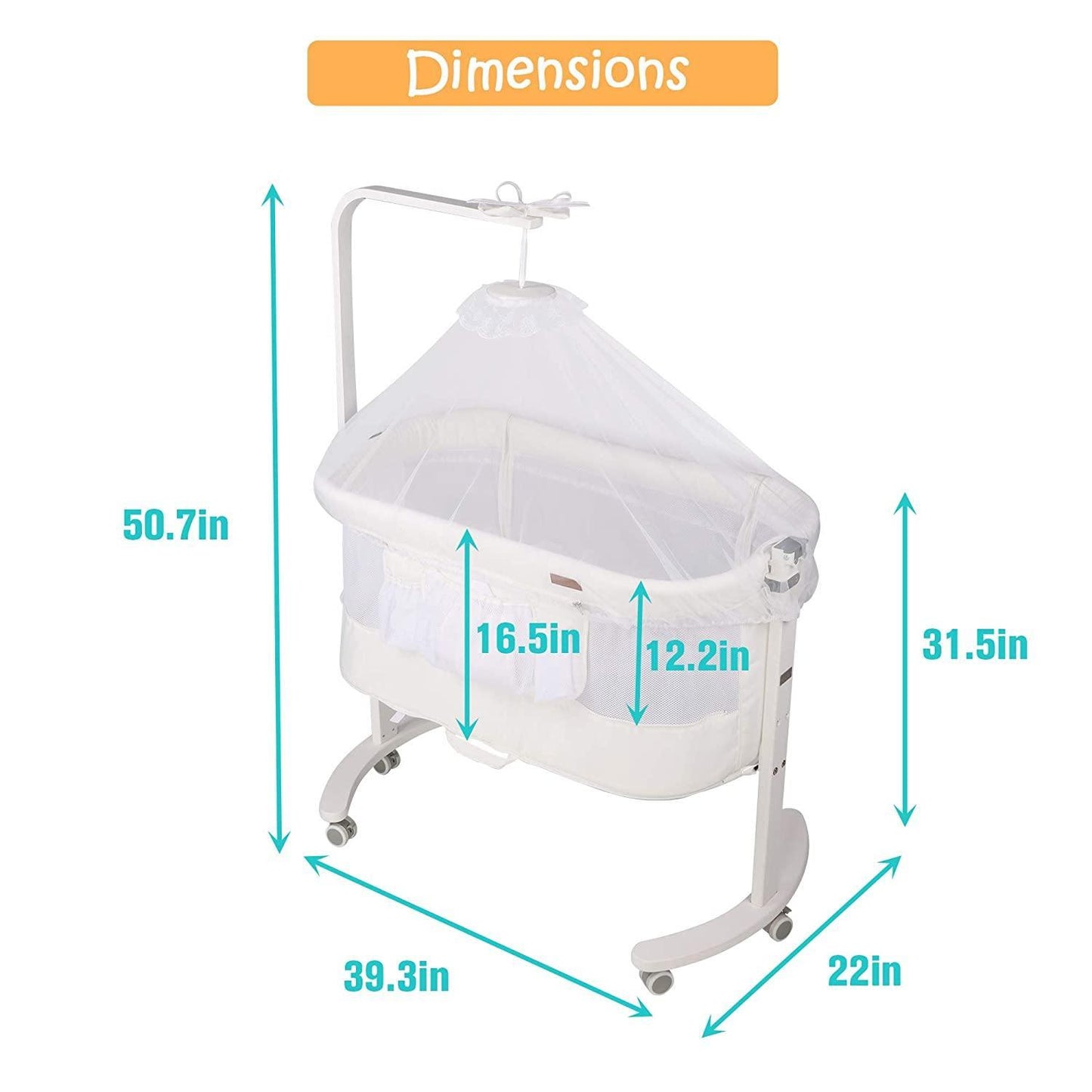 3 in 1 Baby Bedside Sleeper Bassinet Crib w/ Soft Skin-Friendly Mattress and Solid Wood and Metal Fr