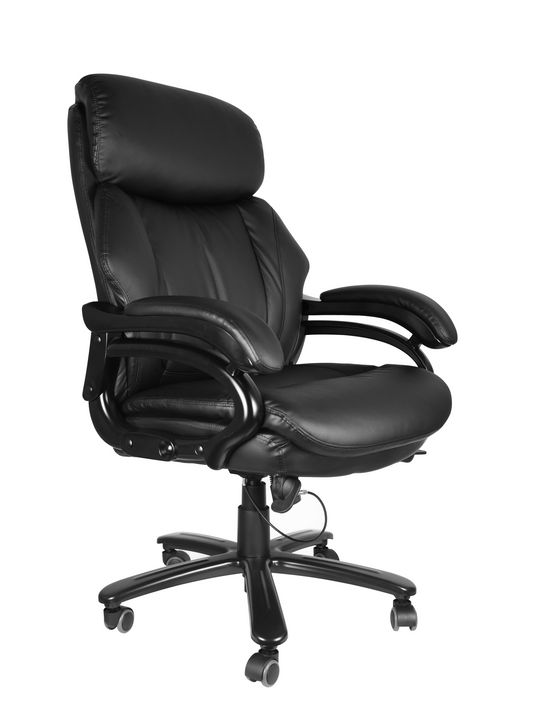 Executive Office Chair， High Quality PU Leather Chair with Soft Cushion and Backrest, 400lbs，Black