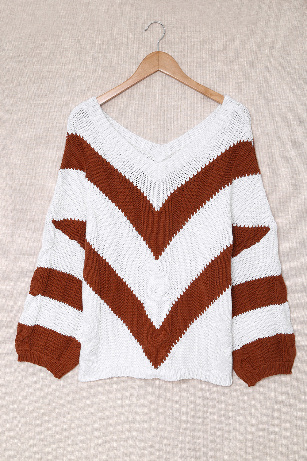 Chevron Cable-Knit V-Neck Tunic Sweater