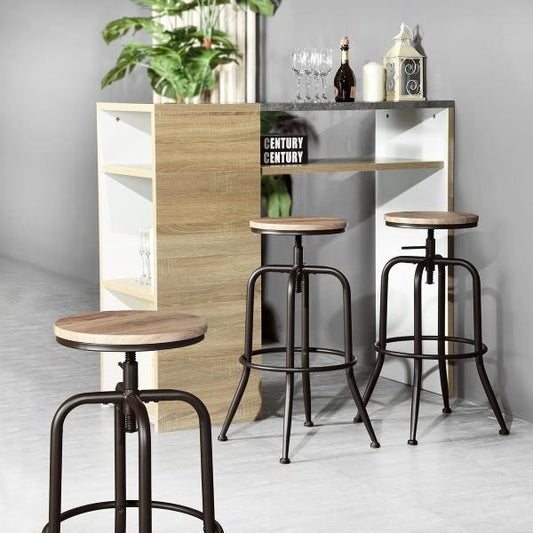 Mydepot  SET of 2 - Oak/Walnut Finish Seat Industrial Style Bar Stool