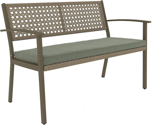 Garden Bench Wicker Rattan Outdoor Benches with Cushion Patio Loveseat for Front Porch Backyard