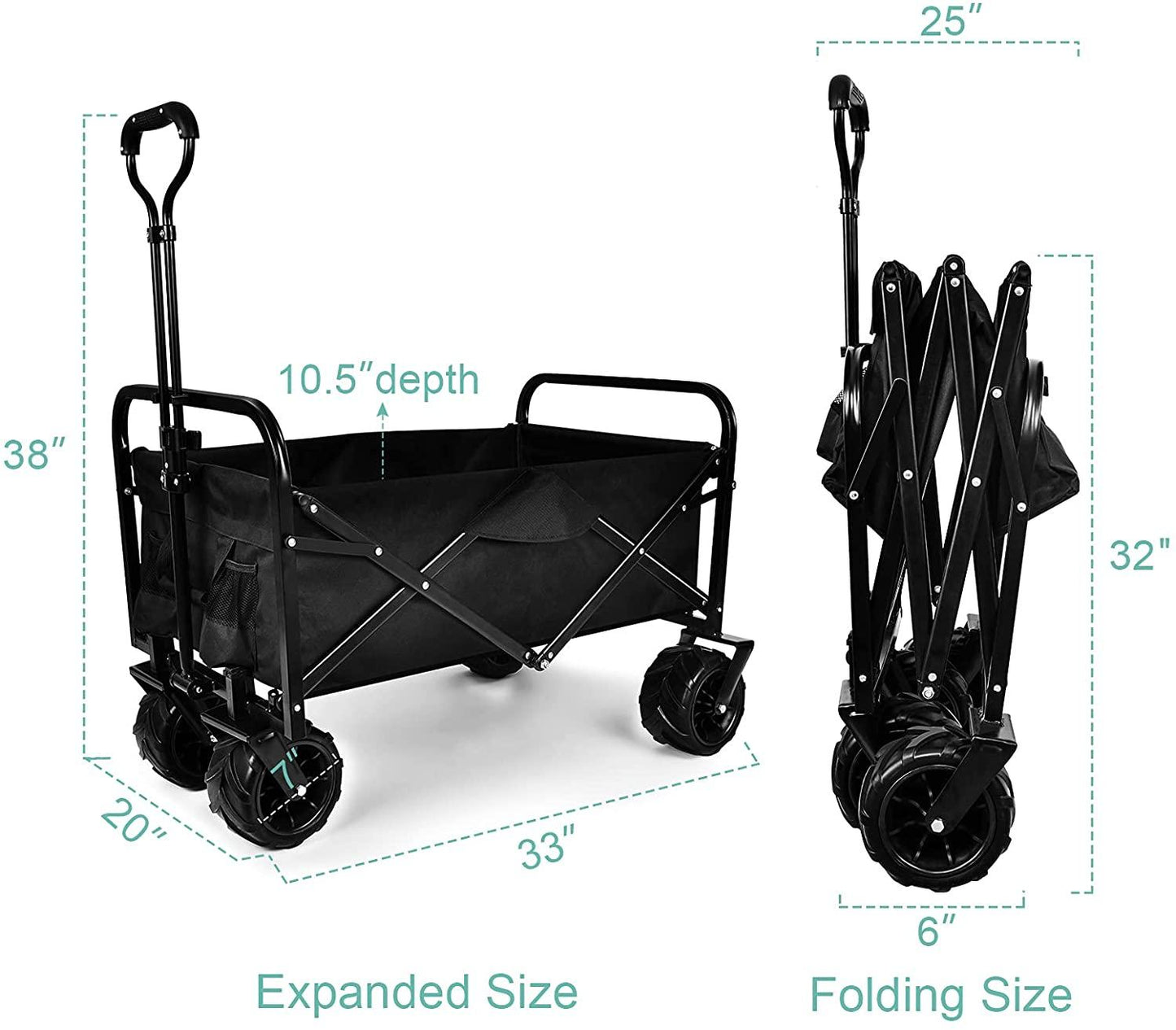 Heavy Duty Folding Portable Cart Wagon with 7 inch Widened All-Terrain Wheels