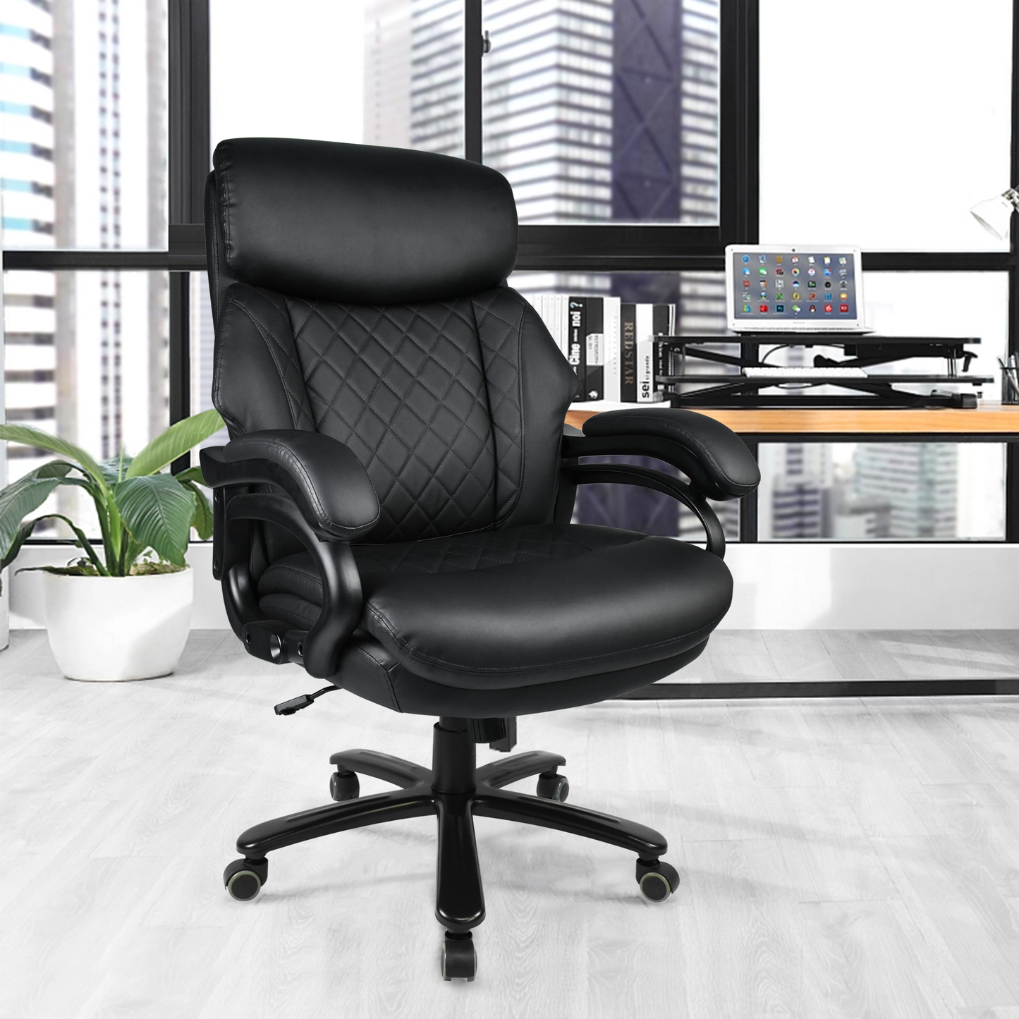 Office Desk Chair with High Quality PU Leather, Adjustable Height/Tilt, 360-Degree Swivel, 400LBS , Black