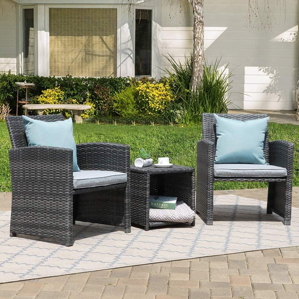 Casual 3 Piece Patio Furniture Set  with Storage Coffee Table