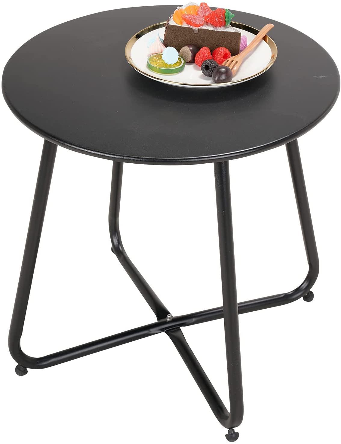 Mydepot SR Steel Patio Side Table, Weather Resistant Outdoor Round End Table