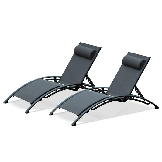 Domi Outdoor Chaise Lounge Set of 2 Patio Recliner Chairs with Adjustable Backrest and Removable