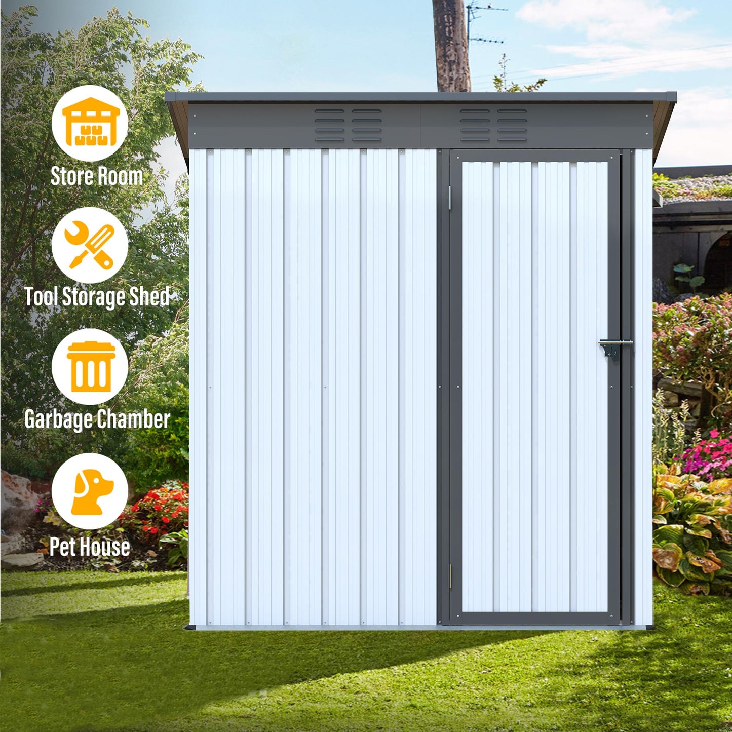 5 X 3 /6x4 Ft Outdoor Storage Shed, Galvanized Metal Garden Shed, Tool Storage Shed