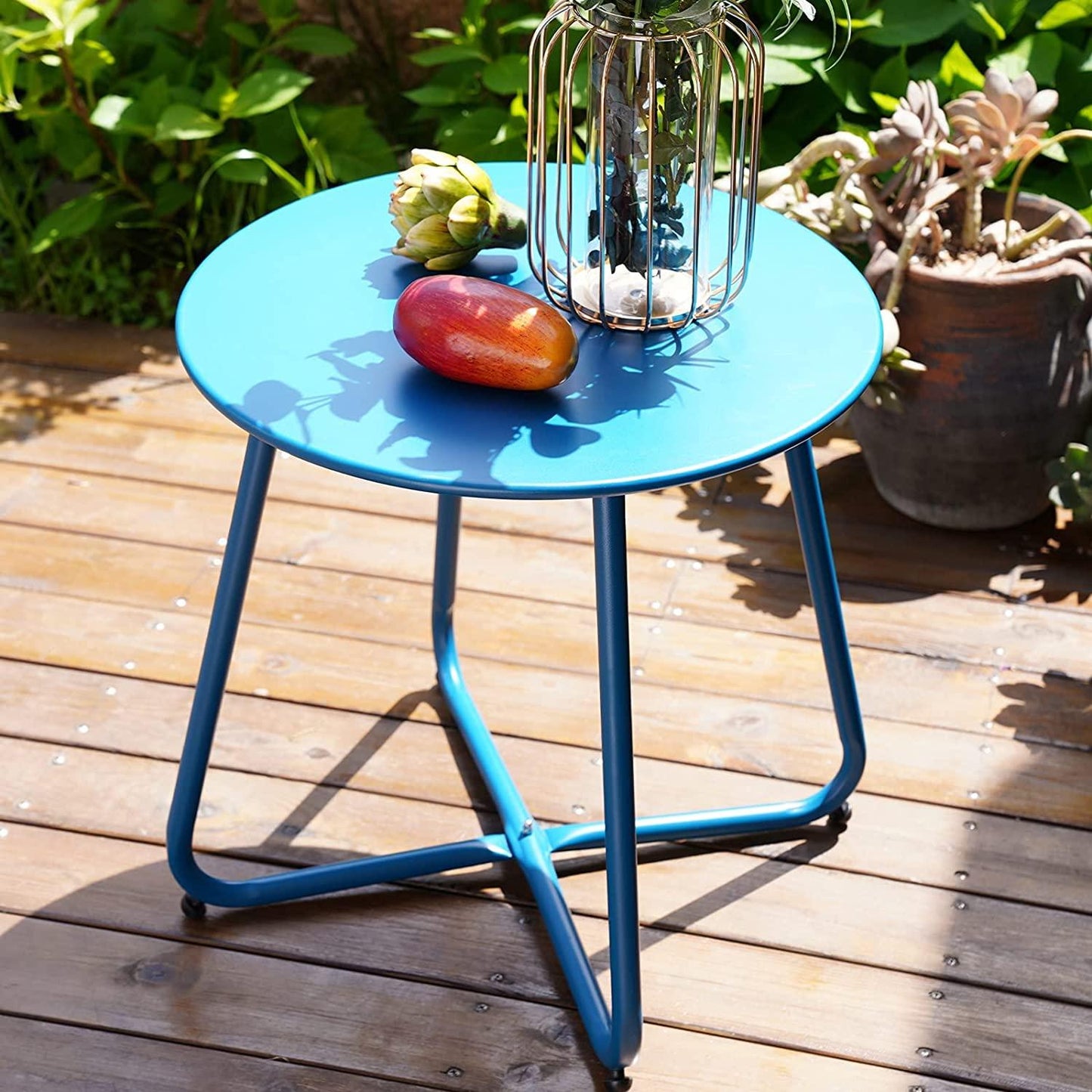 Mydepot SR Steel Patio Side Table, Weather Resistant Outdoor Round End Table