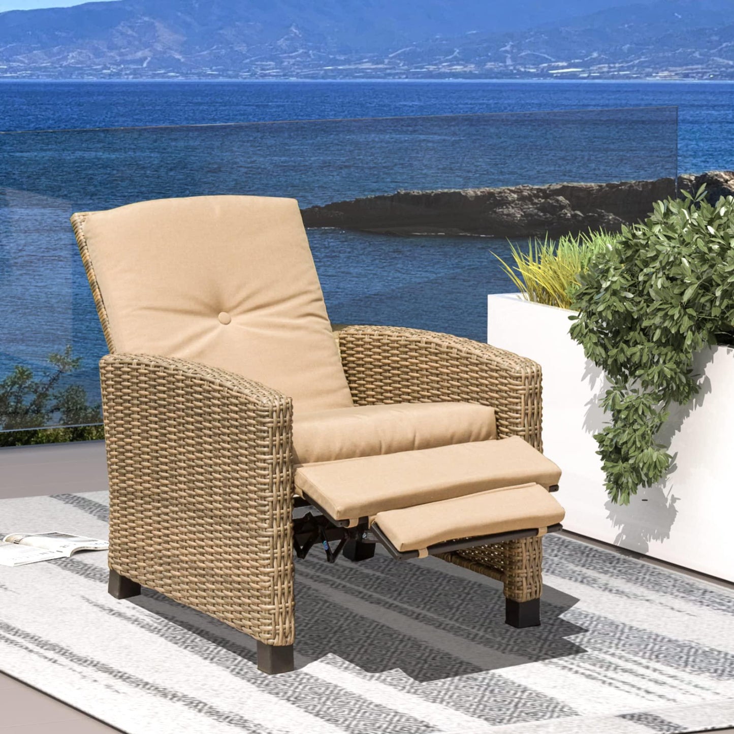 Domi Indoor & Outdoor Recliner, All-Weather Wicker Reclining Patio Chair