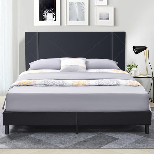 Upholstered Bed Frame with Tufted Velvet Headboard, Mattress Foundation, No Box Spring Needed