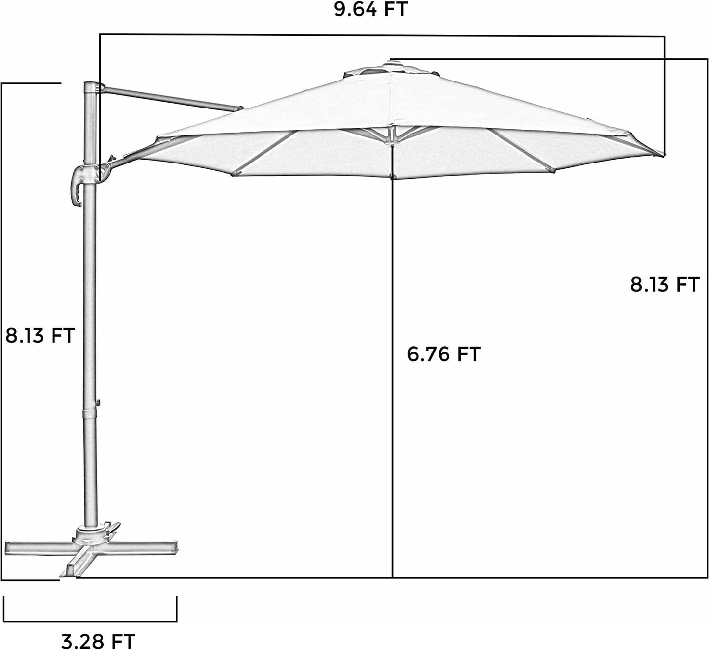 10 ft. Offset Patio LED Light Cantilever Hanging Round Outdoor Umbrella Aluminum Frame