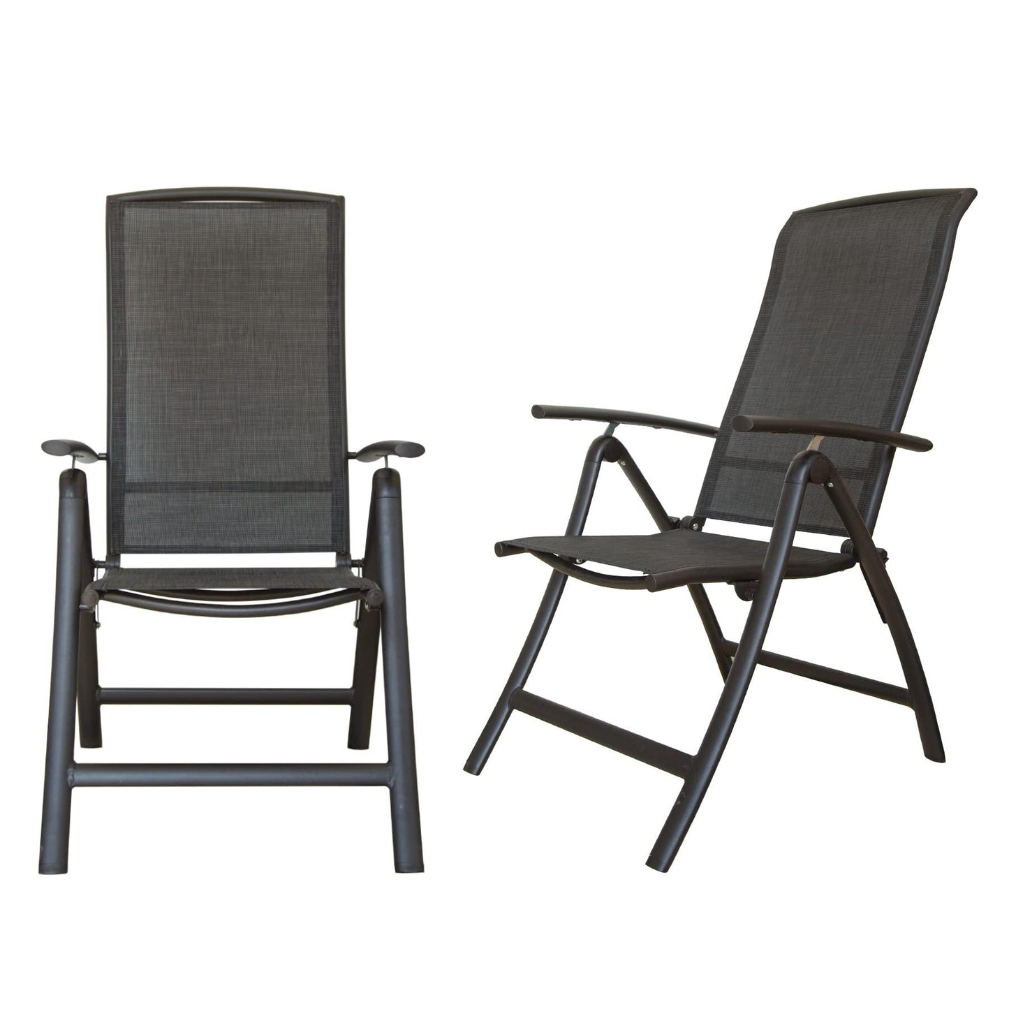 Domi Folding Patio Chairs Set of 2, Aluminium Frame Reclining Sling Lawn Chairs with Adjustable High