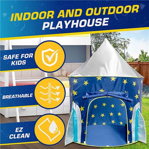 Pop Up Kids Tent - Spaceship Rocket Indoor Playhouse Tent for Boys and Girls