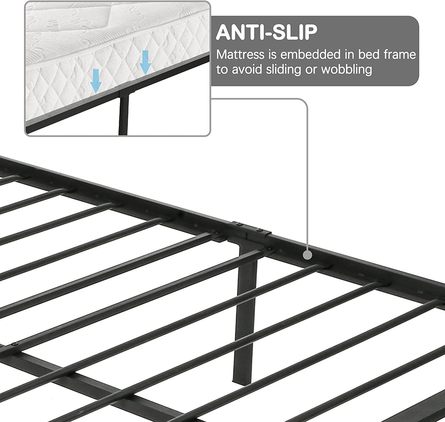 Queen Platform Bed Frame with Headboard, Metal Bed Frame Anti-Rust Process, Black Bed Frame Queen An