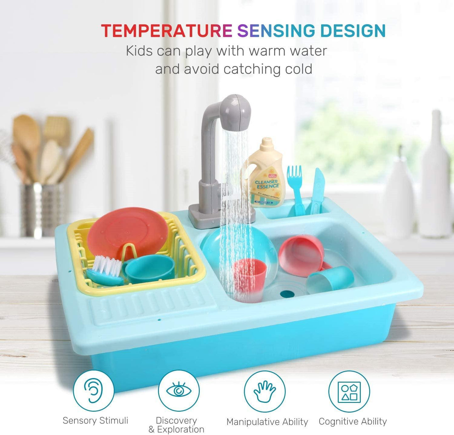 Color Changing Kitchen Sink Toys Heat Sensitive Dishwasher Playing Toy