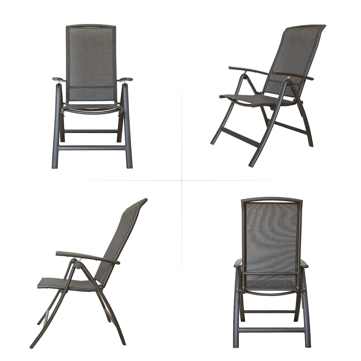 Domi Folding Patio Chairs Set of 2, Aluminium Frame Reclining Sling Lawn Chairs with Adjustable High