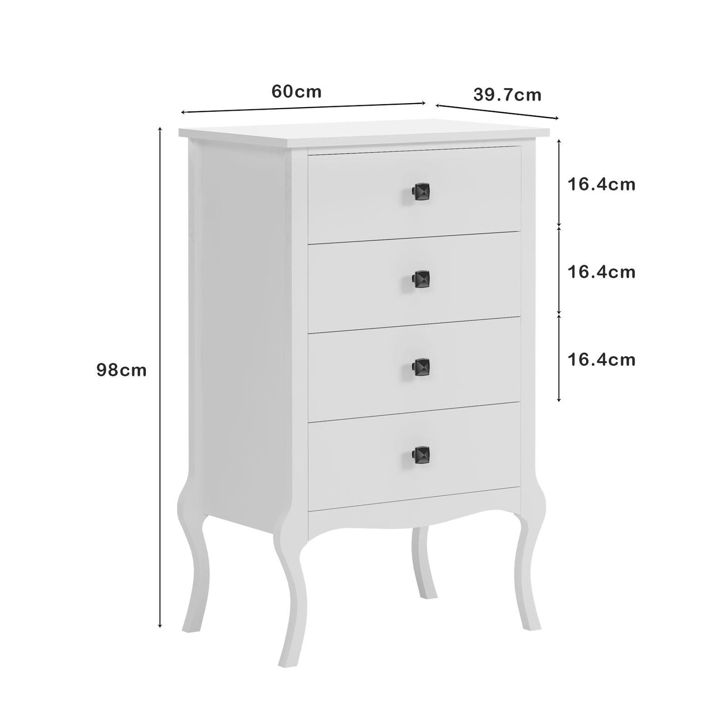 White Nightstand with 4 Drawers, End Table, Wooden Accent Table with Storage for Bedroom, Living Roo