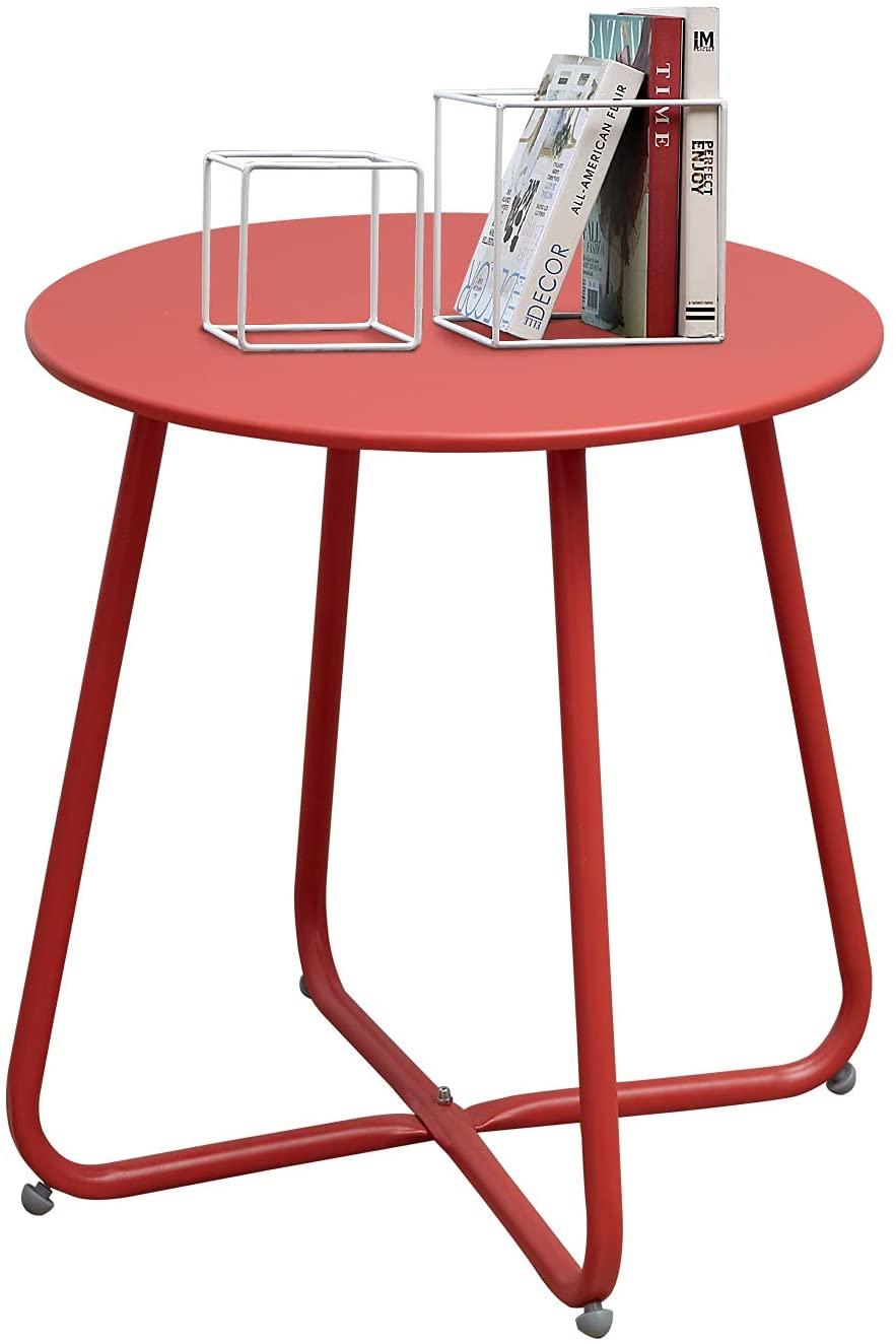 Mydepot SR Steel Patio Side Table, Weather Resistant Outdoor Round End Table