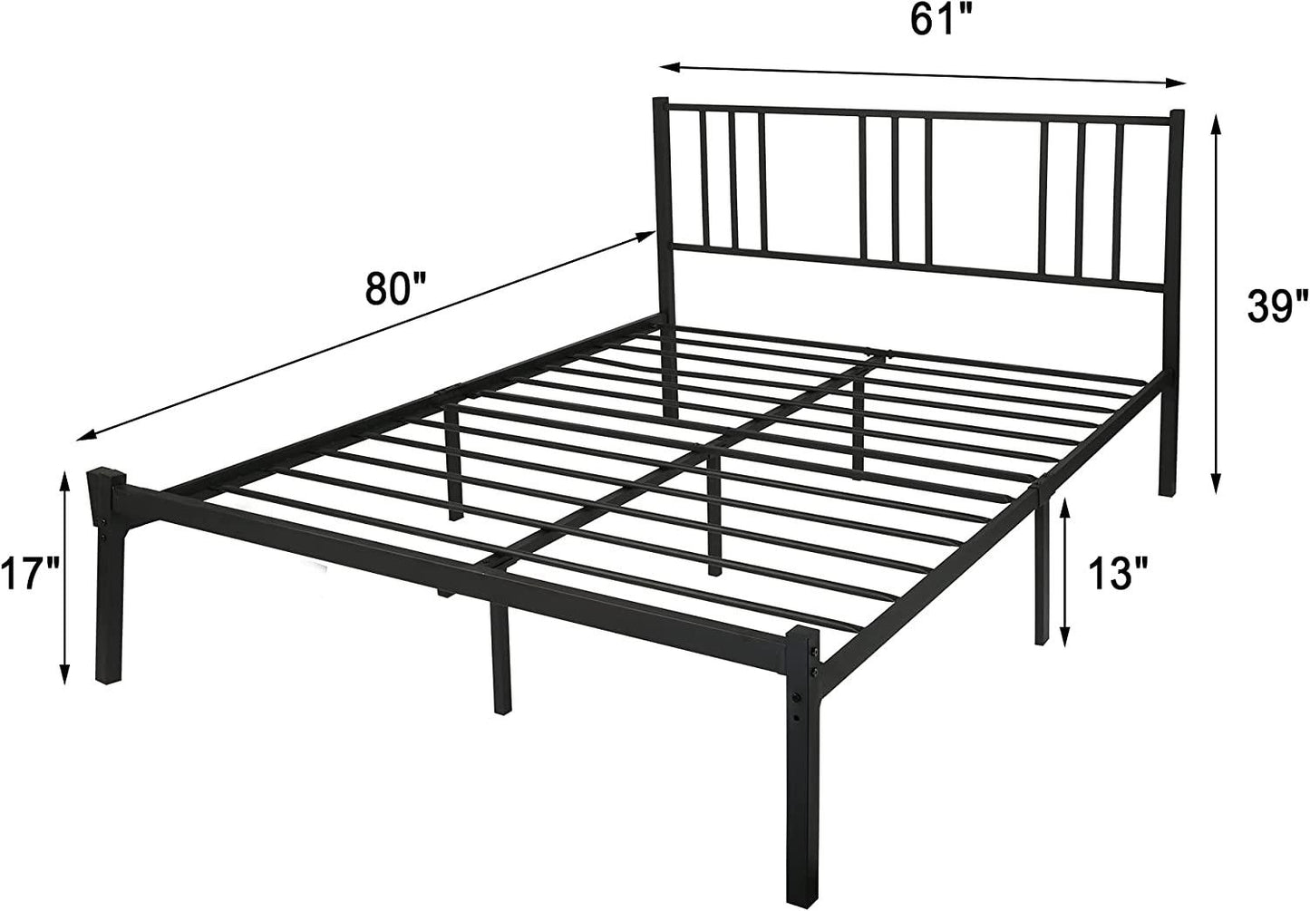 Queen Size Platform Bed w/ Headboard, Sturdy Frame w/ Metal Slat, Noise Free & Anti-Slip