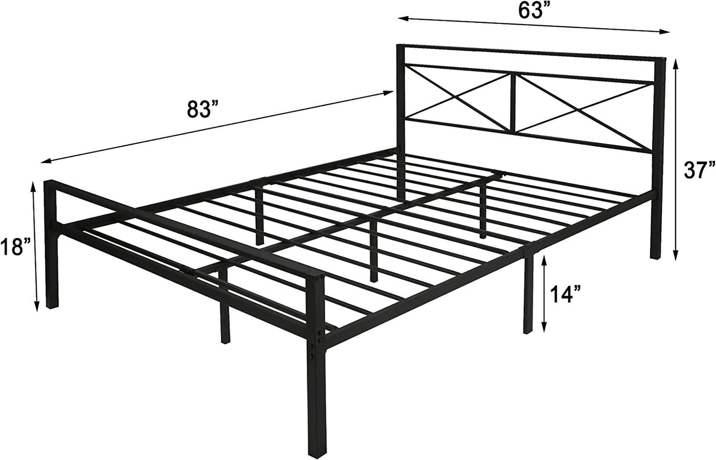 Queen Platform Bed Frame with Headboard, Metal Bed Frame Anti-Rust Process, Black Bed Frame Queen An