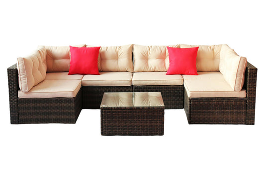 outdoor garden garden furniture 7 pieces of space saving furniture with cushioned PE rattan combination and pedal