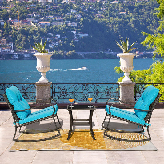 3 Piece Rocking Chair Patio Bistro Set Balcony Chairs Iron Conversation Sets With Coffee Table