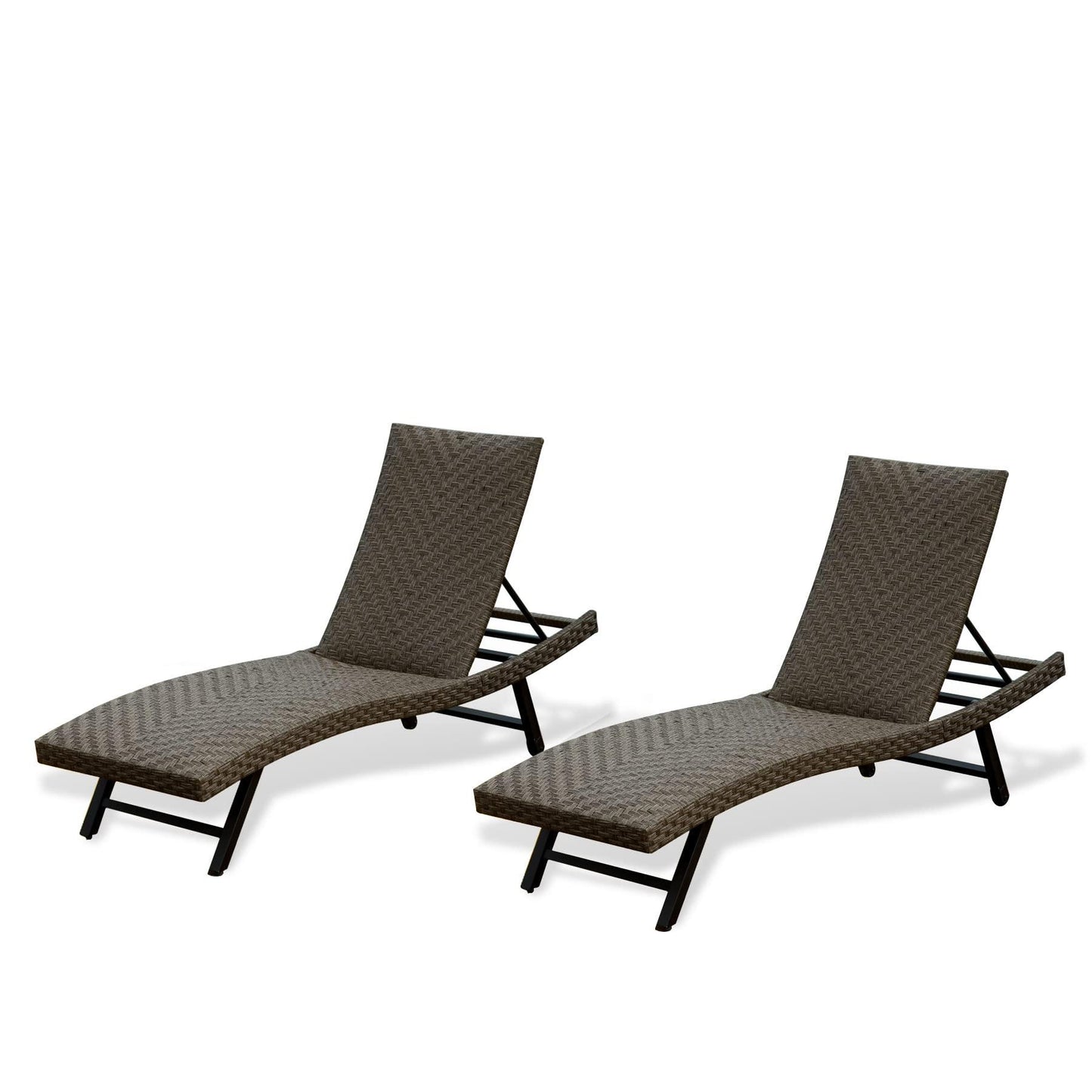 Domi Outdoor Living Outdoor PE Rattan Chaise Lounge - Set of 2 Patio Reclining Chair Furniture Set B