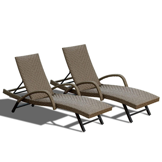 Domi Outdoor Living Outdoor PE Wicker Chaise Lounge with Armrest- Set of 2 Patio Reclining Chair Fur